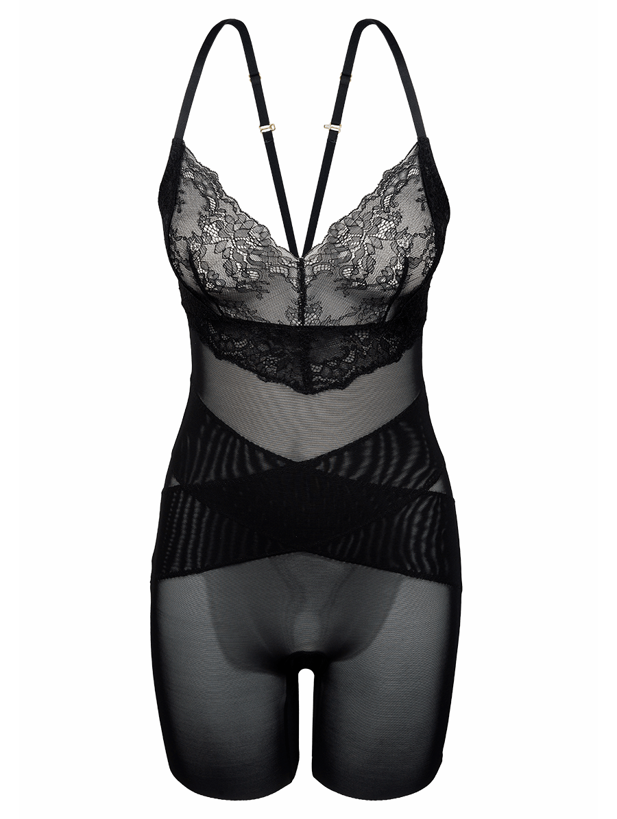 Body Modelador Em Tule E Renda Preto — foto 1