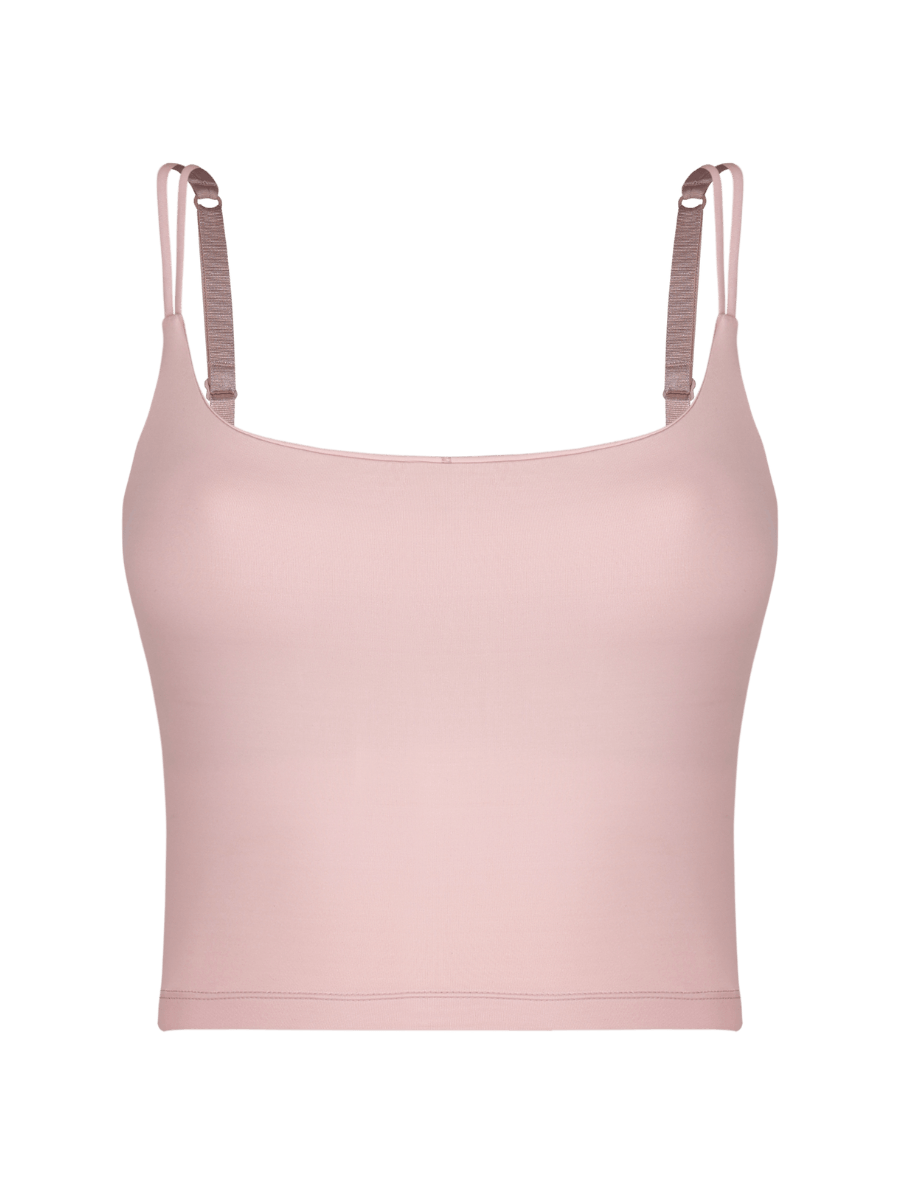 Camiseta Alças Finas Com Bojo Removível Em Microfibra Bege Ballet — foto 1