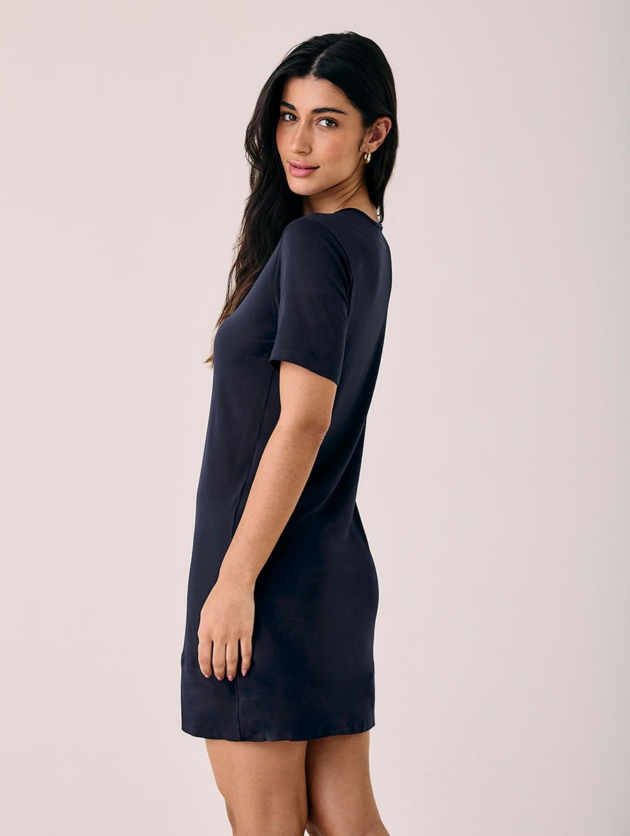 Camisola Manga Curta Decote V Em Viscose E Renda Moon Azul Diamond — foto 2