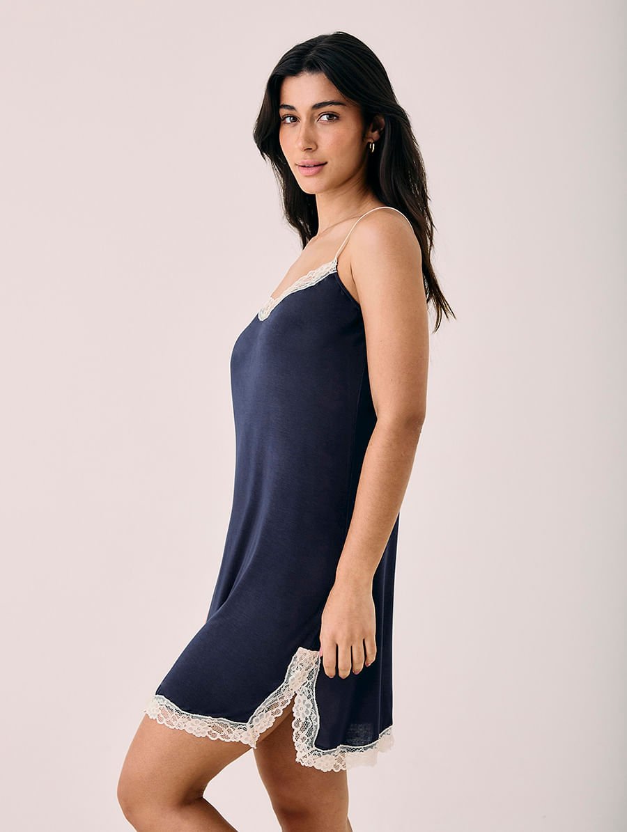 Camisola Alças Finas Em Viscose E Renda Moon Azul Diamond — foto 3