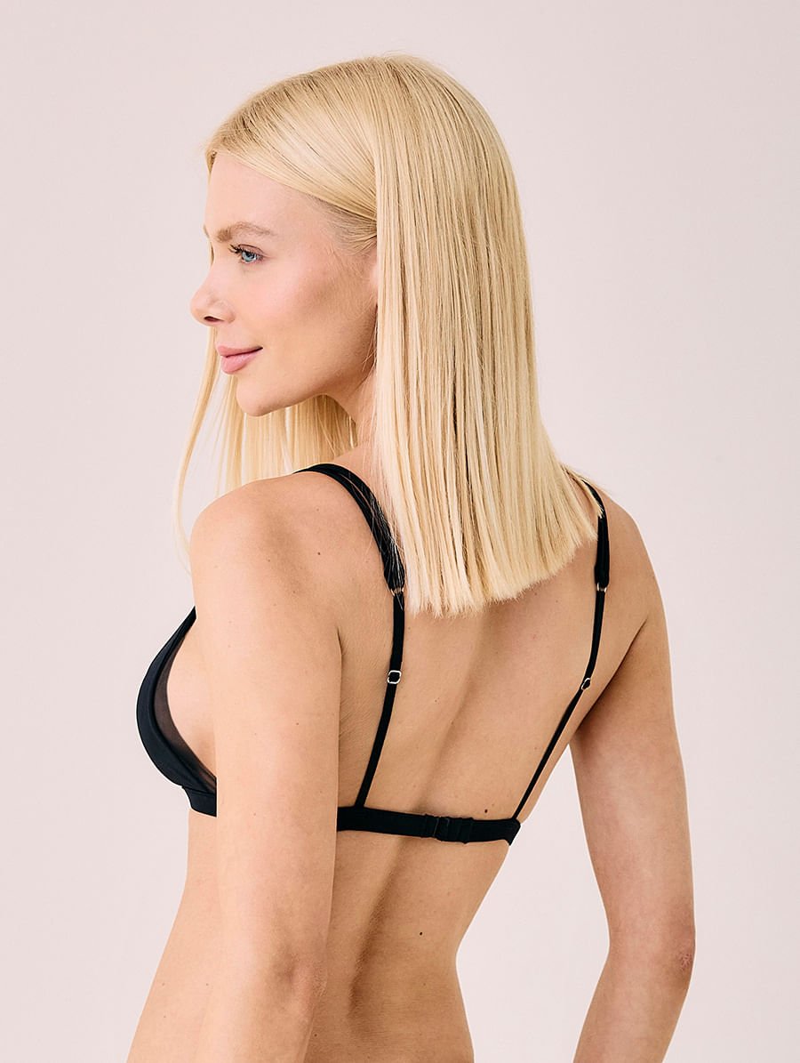 Sutiã Triângulo Em Microfibra Acetinada E Tule Preto — foto 2