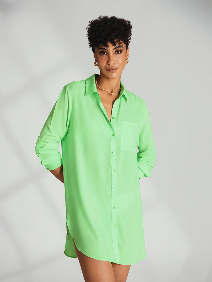 Camisa Alongada Oversized Manga Longa Verde Fresh — foto 1