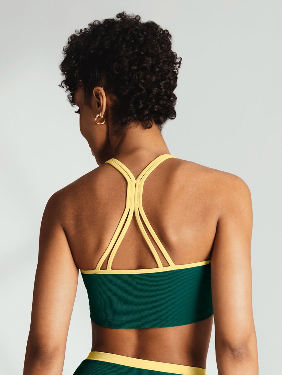 Top Cropped Canelado Bicolor Verde Malaquita E Amarelo — foto 2
