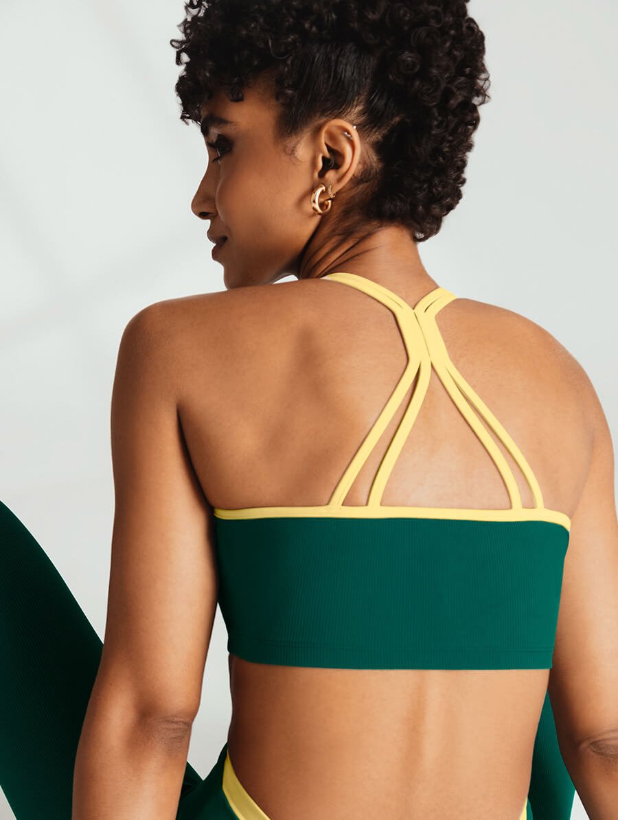 Top Cropped Canelado Bicolor Verde Malaquita E Amarelo — foto 3