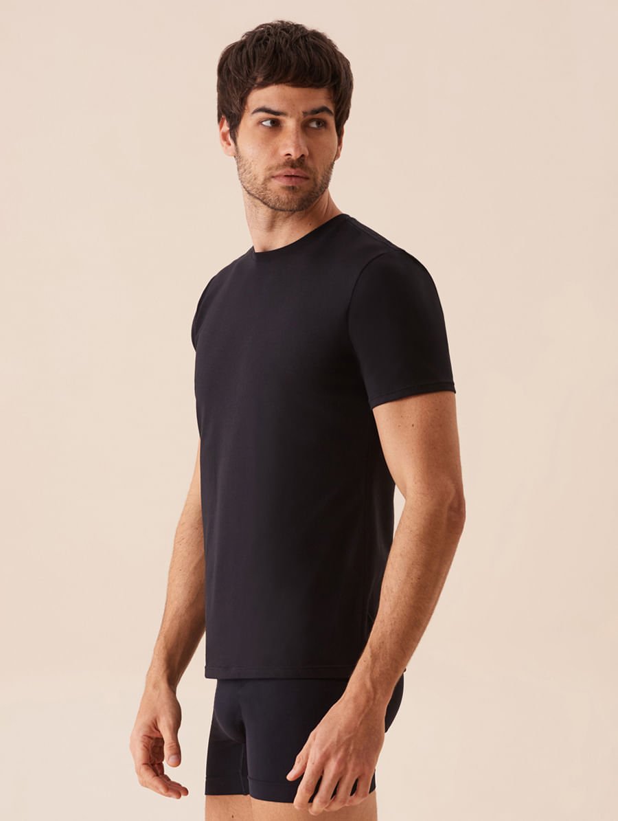Camiseta Masculina Manga Curta Gola Careca Em Algodão Preto — foto 3
