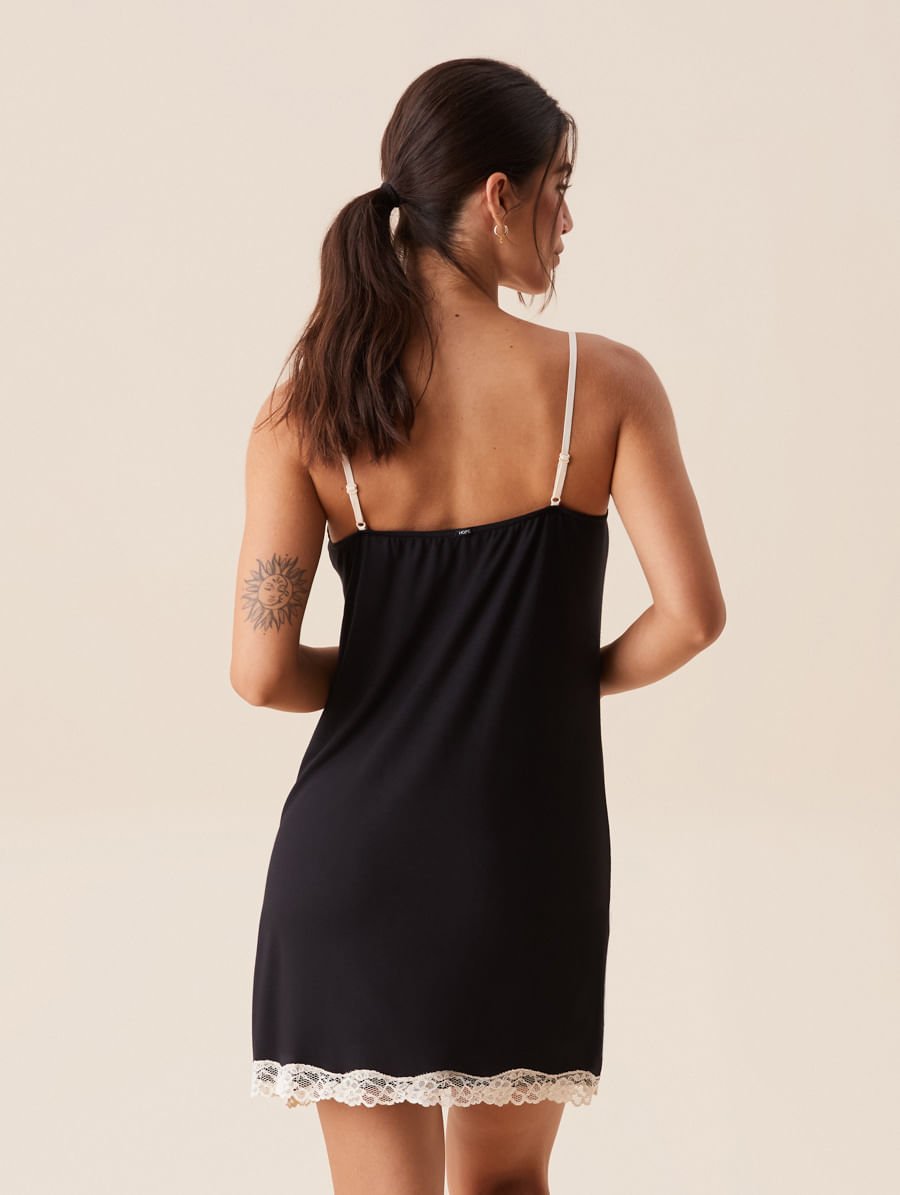 Camisola Alças Finas Em Viscose E Renda Moon Preto — foto 2