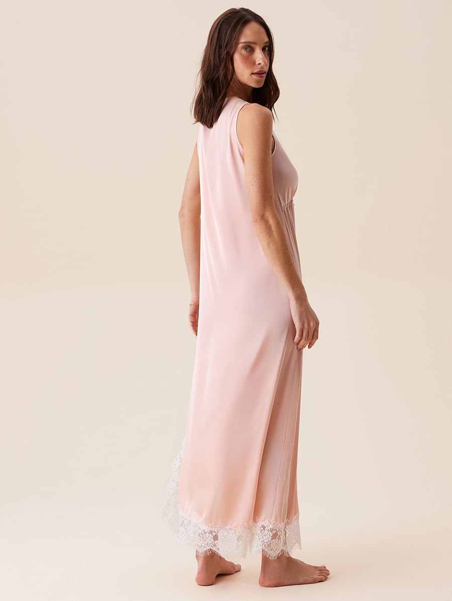 Camisola Longa Em Cetim E Renda Sweet Maternity Rosa Peach — foto 2