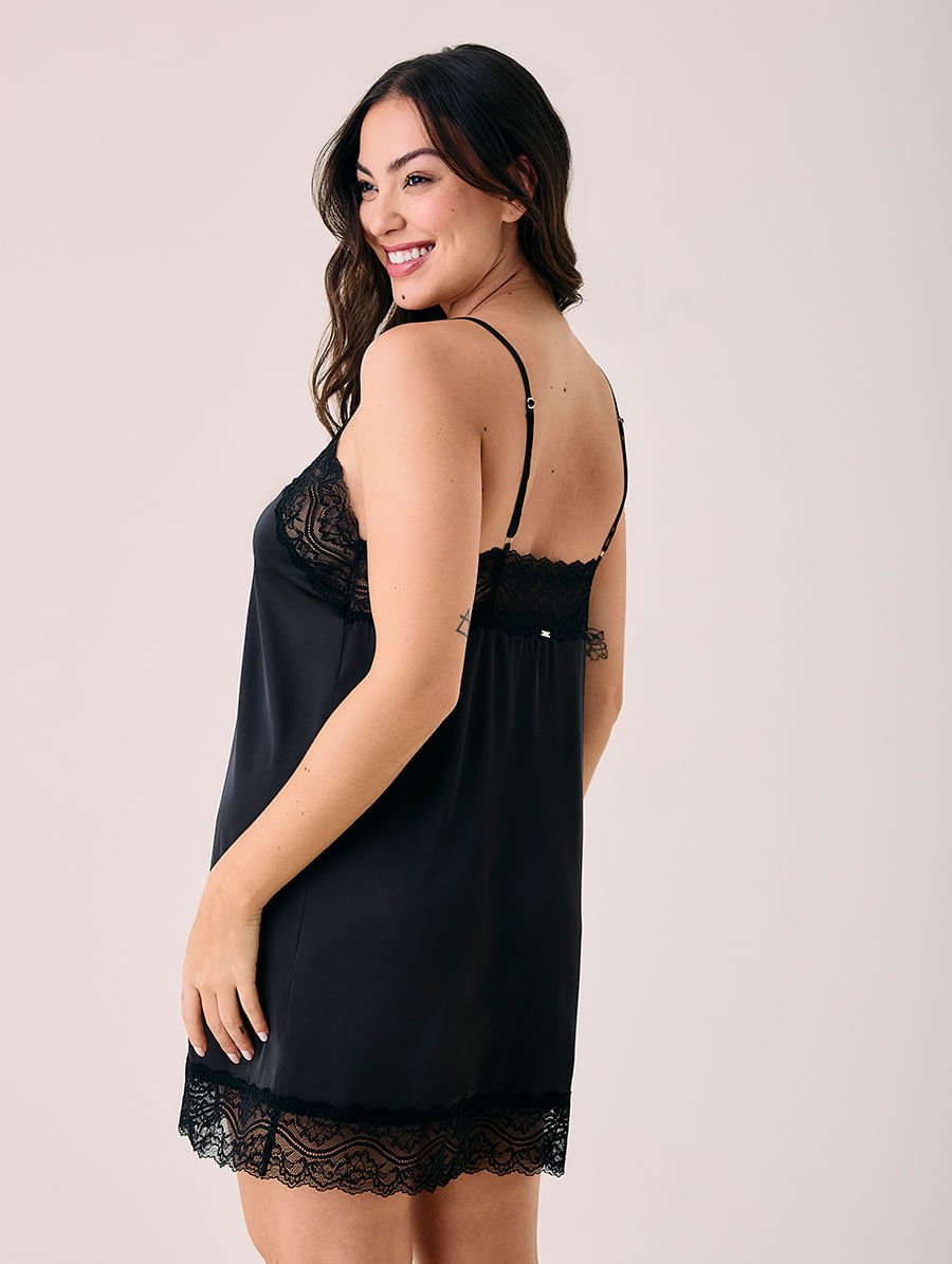 Camisola Alças Finas Em Cetim E Renda Love Stories Glow Preto — foto 2