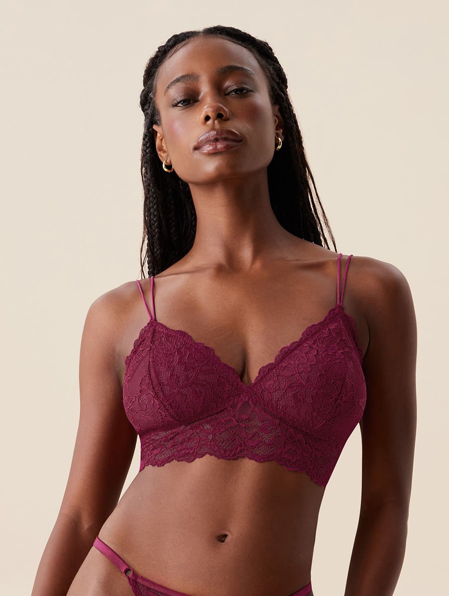 Sutiã Top Em Renda Com Bojo Removível Pink Volupia — foto 1