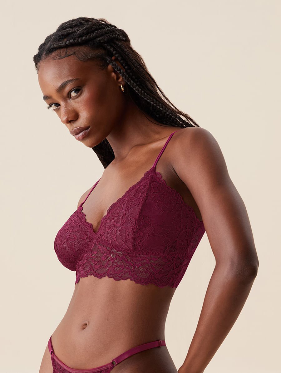 Sutiã Top Em Renda Com Bojo Removível Pink Volupia — foto 3