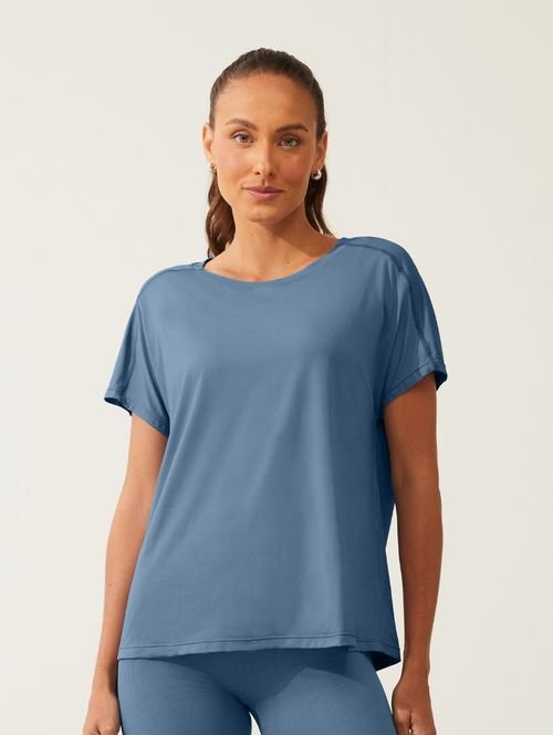 Camiseta Manga Curta Oversized Azul Nevoa
