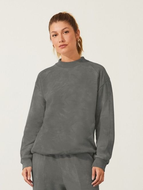 Blusa De Moletom Oversized Com Efeito Estonado Cinza Grafite Estonado