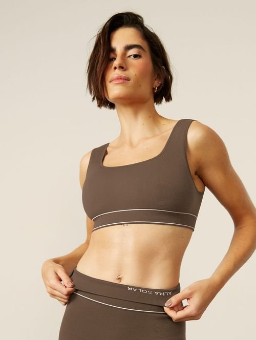 Top Comfort Decote Reto Sem Costura Marrom Shitake