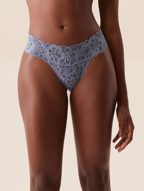 Calcinha Fio Dental Em Renda Nude Lace Azul Lazuli