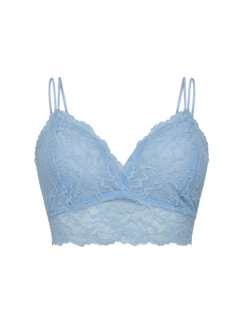 Sutiã Top Em Renda Com Bojo Removível Azul Tule